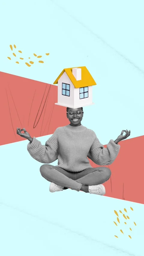 Motion creative trend art collage video of happy american girl do yoga retreat 스톡 동영상 301633835