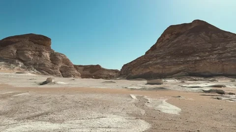 Motion in desert valley with limestone cliffs and eroded sandy ground Stock-Footage 340867805