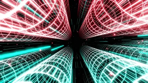 Motion design array of cylinders, camera flies and rotates in digital sci-fi Stock Footage 166177295
