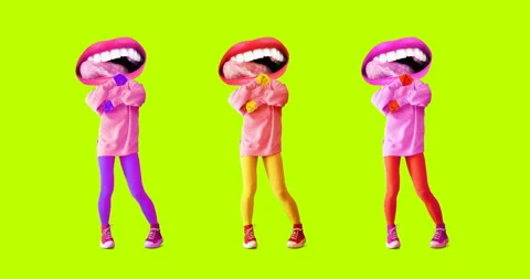 Motion design art. Funny dancing  licking Lips. Gif minimal Set Stock Footage 100714403
