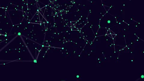 Motion design of the connection between particles. Green circles on a dark Stock Illustration