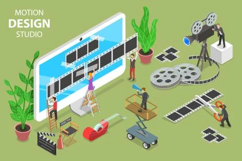 Motion design studio isometric flat vector concept. 스톡 일러스트