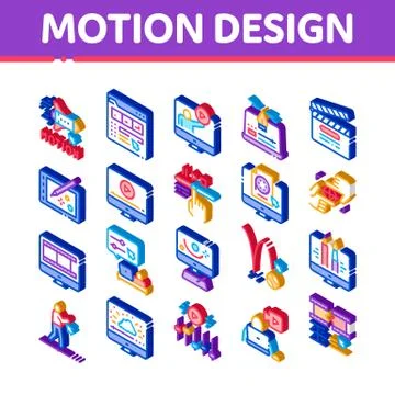 Motion Design Studio Isometric Icons Set Vector 스톡 일러스트