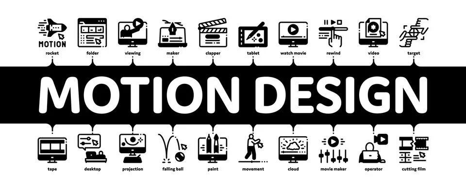 Motion Design Studio Minimal Infographic Banner Vector Stock Illustration