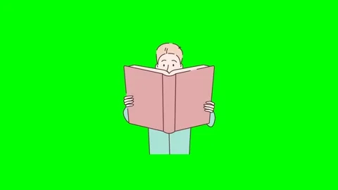 Motion design video isolated on green. Student reading a textbook in hands Stock Footage 333186464