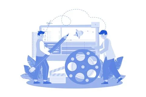 Motion Designer animating characters and elements for video Stock Illustration