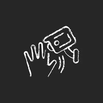 Motion detection camera chalk white icon on dark background Stock Illustration
