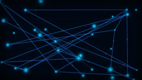 Motion of Digital Network Connections in Space with Dynamic Blue Light Trai.. 库存影片 342564863