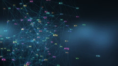 Motion of Digital Periodic Table Data in Block Chain Network Stock Footage 123859698