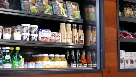 Motion of display drinks inside Starbucks store with 4k resolution. Stock Footage 123137905