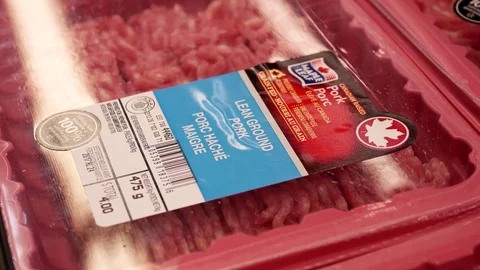 Motion of display Maple leaf lean ground pork inside Walmart store 스톡 동영상 74933733