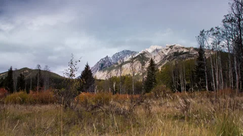 Motion dolly shot of cloudy afternoon in Banff National Park Stock Footage 33194374
