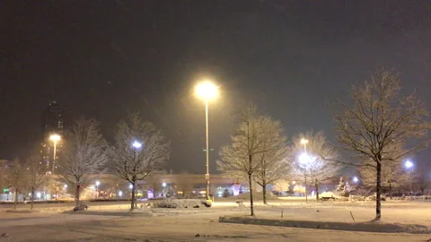 Motion of empty parking lot cover with snow Stock Footage 103079981