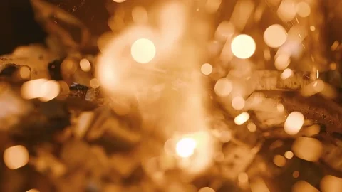 Motion of fire. Orange twisting tongues of fire. Wooden chips logs for smoking Stock Footage 154674861