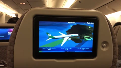The motion of flight information on screen while flying to Taiwan Stock Footage 226162955