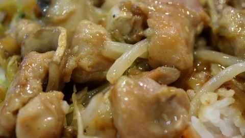 Motion of fried chicken and rice on plate with 4k resolution Stock Footage 76323673