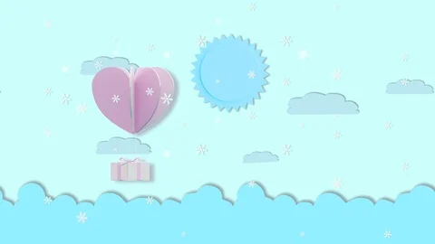 Motion, Gift boxes and pink hearts floating in the sky above the clouds. Seco Stock Footage 121764931