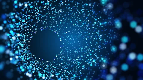 Motion of glowing blue blurred particles on dark background. Circular abstract Stock Footage 264300849