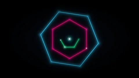 Motion of glowing neon geometric shapes and abstract light patterns in dark.. Stock Footage 342621051