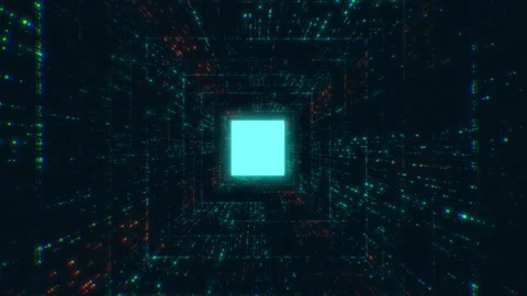 Motion graphic 4K seamless loop of flying into digital technologic tunnel. Video stock 241664585