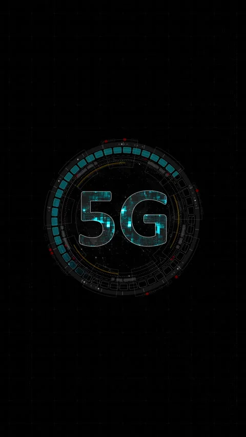 Motion graphic of 5G telecom network HUD interface with rotating circular data r Stock Footage 333452757