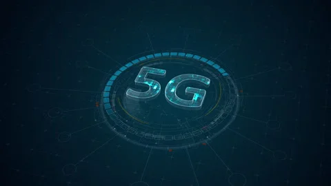 Motion graphic of 5G wireless network glowing on a futuristic HUD interface with Vídeo Stock 335062958