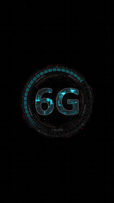 Motion graphic of 6G telecom network HUD interface with rotating data rings, glo Stock Footage 333452798
