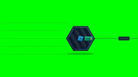 Motion graphic AI data processing pipeline with hexagonal processing core Stockbeeldmateriaal 347039932