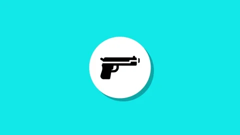 A motion graphic animation of a handgun icon appearing in a white circle ag.. Stock Footage 327762732