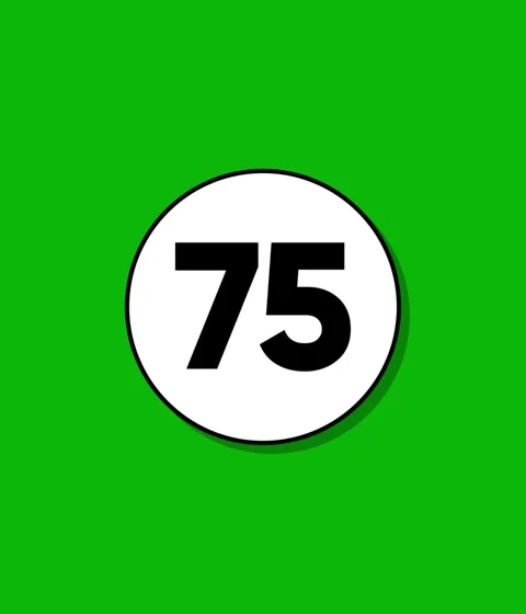 A motion graphic animation of the number 75 appearing in a white circle aga.. Stock Footage 332396561