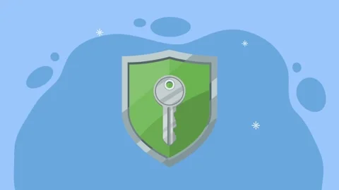 A motion graphic animation of a shield and key symbol, representing securit.. 動画素材 339062244