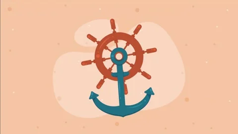 A motion graphic animation of a ship wheel and anchor for marine and nautic.. Stock-Footage 338989081