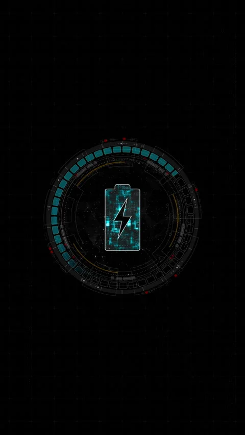 Motion graphic of battery energy storage HUD interface with rotating circular da Vídeo Stock 333452845