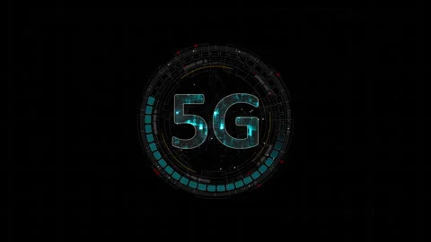 Motion graphic of Blue digital 5G letter and circle futuristic HUD elements with Stockbeeldmateriaal 323256936