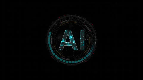 Motion graphic of Blue digital AI letter and circle futuristic HUD elements with Stock Footage 323256071
