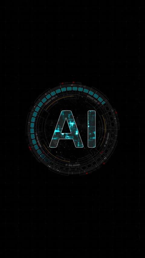Motion graphic of Blue digital AI letter and circle futuristic HUD elements with Vídeo Stock 328240198
