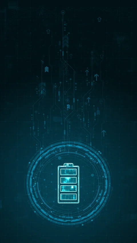 Motion graphic of Blue digital battery logo and circle futuristic HUD elements w Stock Footage 313866419