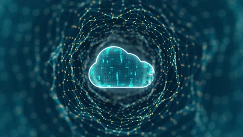 Motion graphic of Blue digital cloud computing logo and tunnel line connection w Stock-Footage 312753335