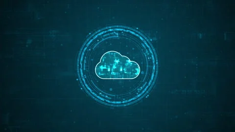 Motion graphic of Blue digital cloud computing logo and circle futuristic HUD el Stock Footage 318338719