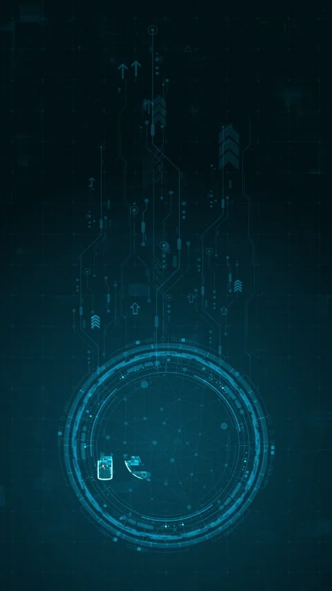 Motion graphic of Blue digital IOT letter and circle futuristic HUD elements wit Stock Footage 313866526