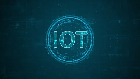 Motion graphic of Blue digital IOT letter and circle futuristic HUD elements wit Stock Footage 318338726