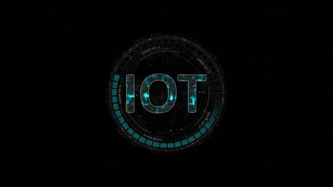 Motion graphic of Blue digital IOT letter and circle futuristic HUD elements wit Stock Footage 323258093
