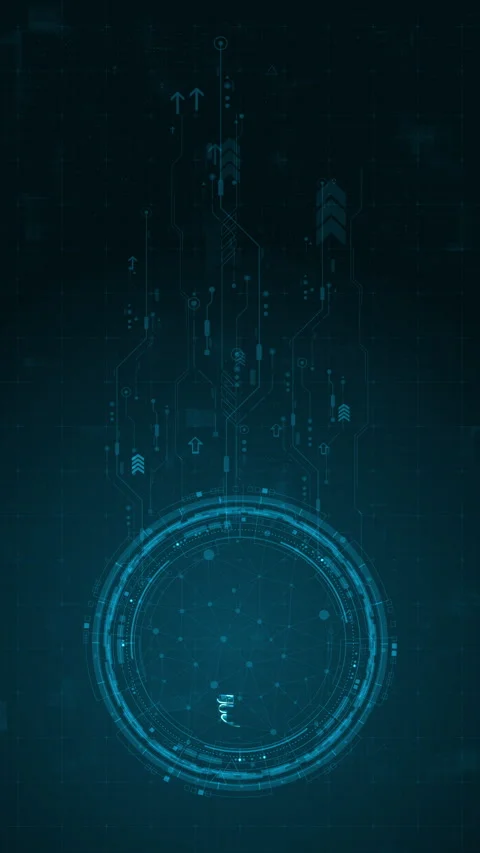 Motion graphic of Blue digital lamp logo and circle futuristic HUD elements with Stockbeeldmateriaal 313866525