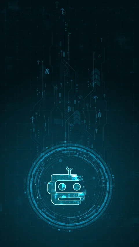 Motion graphic of Blue digital robot head logo and circle futuristic HUD element Stock Footage 313855685