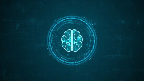 Motion graphic of Blue digital robot brain logo and circle futuristic HUD elemen Stock Footage 318338434