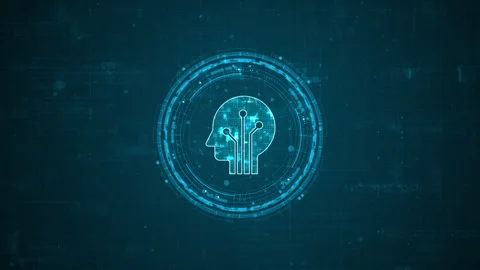 Motion graphic of Blue digital robot head logo and circle futuristic HUD element 스톡 동영상 318338551