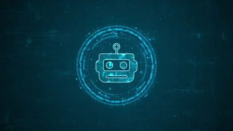 Motion graphic of Blue digital robot head logo and circle futuristic HUD element Stock Footage 318338587