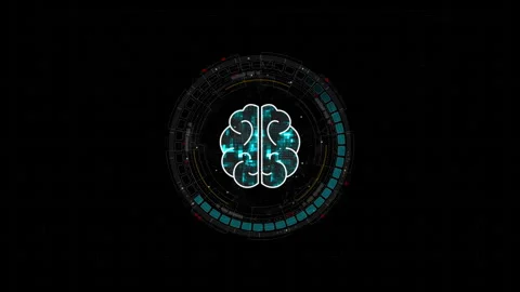 Motion graphic of Blue digital robot brain logo and circle futuristic HUD elemen Stock Footage 323256072