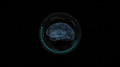 Motion graphic of Blue digital robot brain logo and circle futuristic HUD elemen Stock Footage 323256073