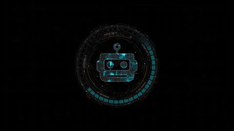 Motion graphic of Blue digital robot head logo and circle futuristic HUD element Stock Footage 323256078